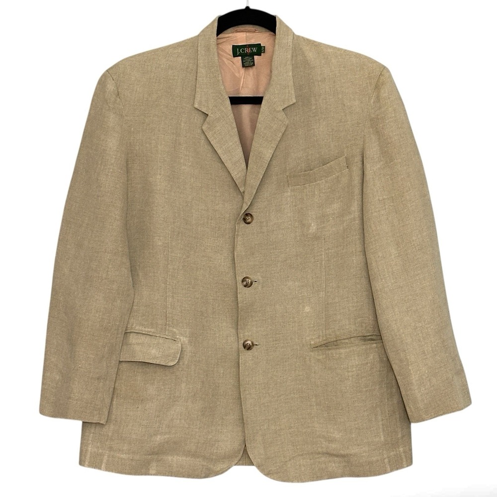 VTG J Crew Men Jacket XL Tall Oarsman Label Tan Linen Blazer Preppy Sport Coat